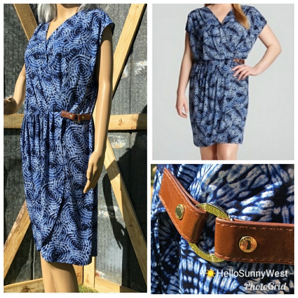 Michael Kors Parasol Print Faux Wrap Dress XL Navy